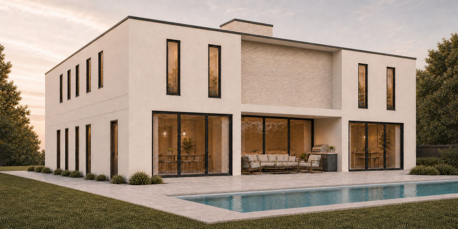 Rear elevation and pool terrace of the residence at 20430 NE 20th Ct, Miami, Miami